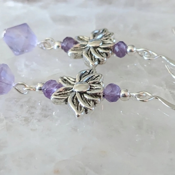Amethyst and Ametrine Lotus Earrings - Picture 4 of 5